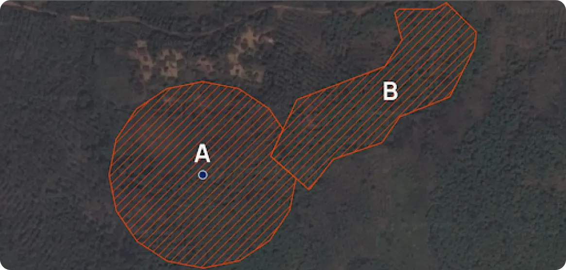 image-38 Plot A was submitted as point coordinate and buffered to a 4 hectare plot. Plot B was submitted as valid polygon, which means it will be adopted as-is for deforestation-free assessments.